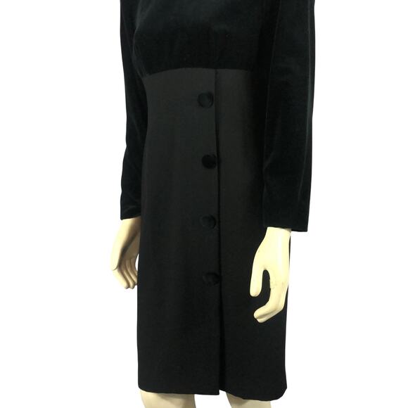 Vintage Kasper ASL Black Velvet Dress with velvet front buttons size 8 p - Picture 6 of 12